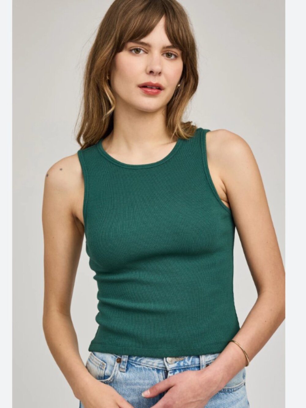 Frankee & Skylarr MEDIUM Dark Green Ribbed Crop Tank Top Sleeveless